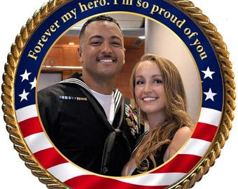 Custom Military Printed Challenge Coin - design your own custom challenge coin. 2.25" x 4mm Gold/Silver/Black. Army-Navy-Air Force-Marines