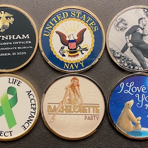 Custom Printed SMALL SIZED Pocket Gift Coin Game Token  - Logos, Images, Text 1.5 inches x 4mm - 1/2 ounce weight
