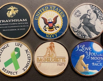Custom Printed SMALL SIZED Pocket Gift Coin Game Token  - Logos, Images, Text 1.5 inches x 4mm - 1/2 ounce weight