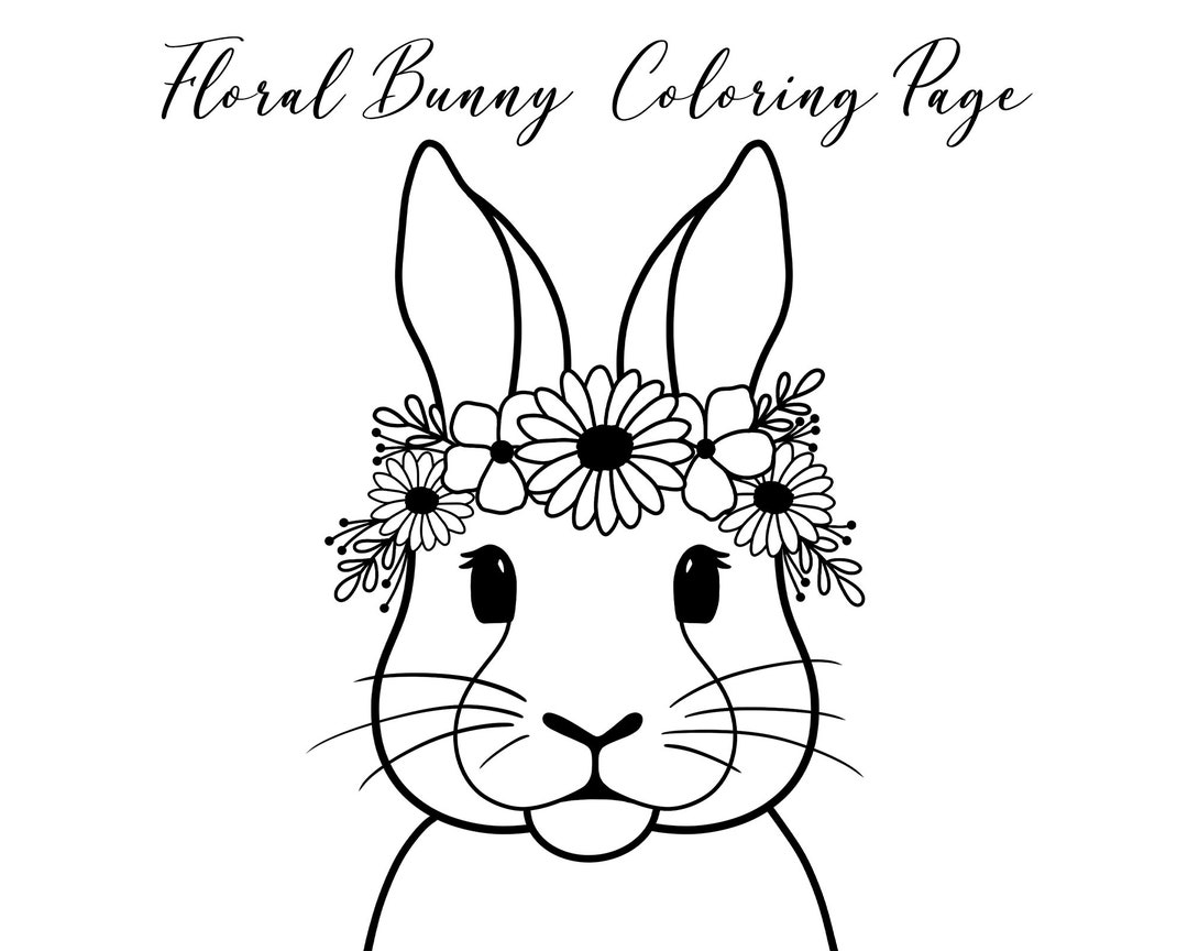 Printable Floral Bunny Coloring Page Digital Download Only Easter ...