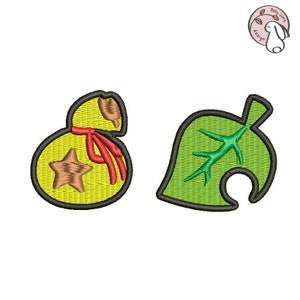 Money Bag & Leaf AnimalCrossing Embroidery Machine design size 5x5 cm and  7 formats files