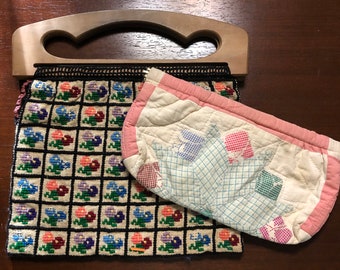 Vintage Quilt and Cross Stitch Women’s Handbags, Handbag Vintage Quilted, Handbag Vintage Cross Stitch