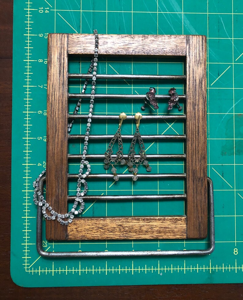 Vintage Antique Oak Frame Jewelry Holder circa 1900\u2019s