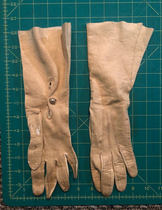Antique Cream Colored Kid Leather Opera Gloves, T… - image 7