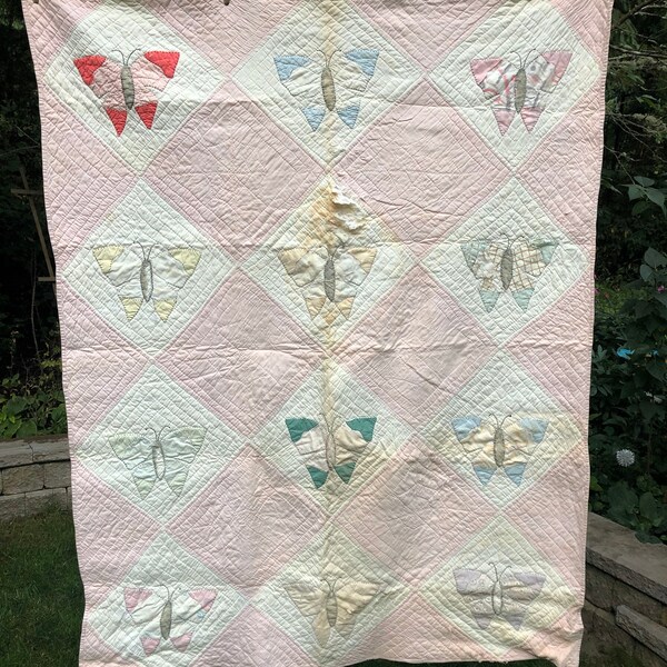 Antique Vintage Butterfly Child's Quilt - Circa 1930