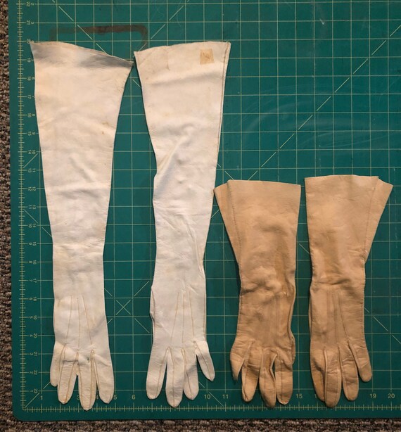 Antique Cream Colored Kid Leather Opera Gloves, T… - image 2