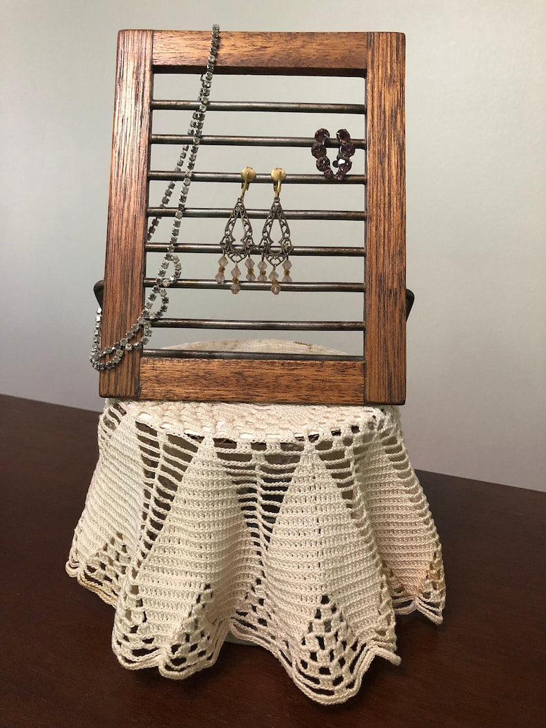 Vintage Antique Oak Frame Jewelry Holder circa 1900\u2019s