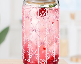 Coquette Sublimation Tumbler Design, 16oz Glass Can Tumbler Digital Download, Glass Tumbler Sublimation design PNG, Coquette Glass Can Wrap