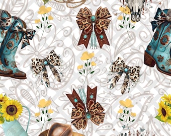 Modèle sans couture de coquette de cow-girl occidentale de bottes et de noeuds, modèle d'art numérique de bottes de cow-girl, modèle numérique sans couture de bottes et de noeuds de cow-girl