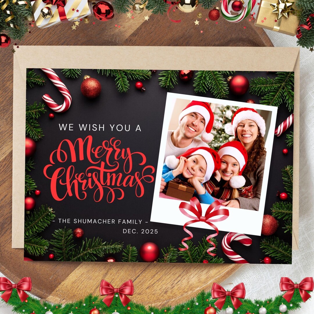Editable Family Christmas Snapshot Photo Card Canva Template, Printable ...