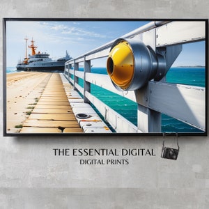 The Jetty Samsung Frame TV Art Summer, The Jetty Digital Frame Art, Nautical Blue Beach House Art, Wall Art On the Deck for Fishing