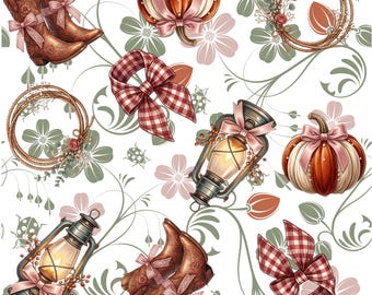 Cowgirl Fall Seamless Pattern, Western Autumn Cowboy Digital Paper