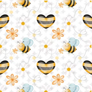 Bee Lovely Seamless Pattern, Spring Time Digital Art Pattern, Bumblebees Seamless Pattern, Spring Seamless Pattern, Bees  Digital Art
