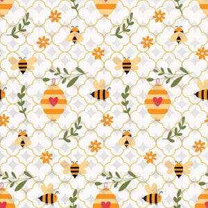 Bee Vintage Seamless Pattern, Spring Time Digital Art Pattern, Bumblebees Seamless Pattern, Spring Seamless Pattern, Bees  Digital Art