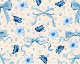 Bows and Butterflies Seamless Pattern, Butterflies Digital Art Pattern, Coquette Seamless Repeating Pattern