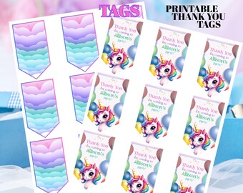 Etiquetas de agradecimiento de cumpleaños del Día de la Nube de Unicornio, Plantilla de etiqueta de cumpleaños para clientes, Etiquetas de cumpleaños de unicornio impresas, Etiquetas de cumpleaños imprimibles