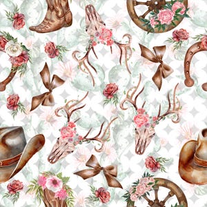The Boot Seamless Pattern, Western Digital Art Pattern, Cowgirl Boots and Bows Seamless Pattern, Western Seamless Digital Art Pattern