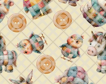 Patch Work Seamless Pattern, Patch Work Digital Art Pattern, Nursery Seamless Pattern, Patch Work Stuffed Animals Seamless Digital Pattern