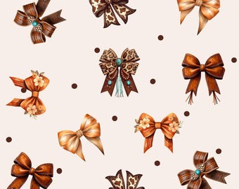 Fall Country Coquette Seamless Pattern, Western Cowgirl Bow Digital Paper