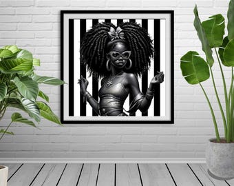 Black and White Wall Art, Grown Woman Era Black Girl Printable Wall Art, Black Woman Digital Wall Art