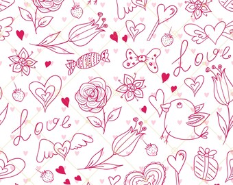 Love Doodle Valentine Seamless Heart Valentines Pattern Background, Valentines Day Seamless Pattern Design