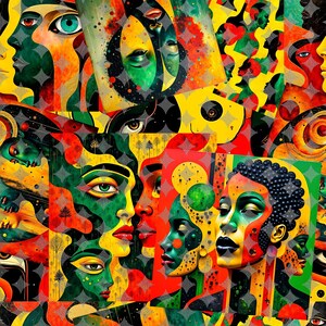 Face and Culture Seamless Pattern, Black Girl Juneteenth Art Pattern, Seamless African Print Pattern, Abstract Black Woman Seamless Pattern