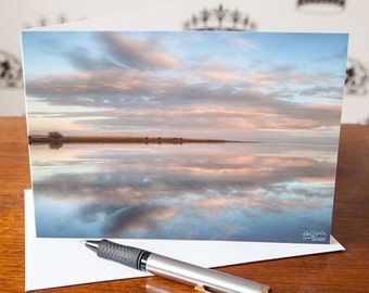 Holy Island, Mirrored Greetings Card - Blank Inside - Birthday Card  - Anniversary Card - Thank You Card - Get Well Soon Card - Photo Gift