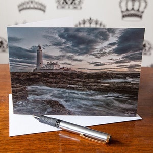 St. Mary’s Leuchtturm umgeben Grußkarte – Küstenkunst – Whiley Bay – Blanko-Grußkarte – Geburtstagskarte – Original Fotogeschenk