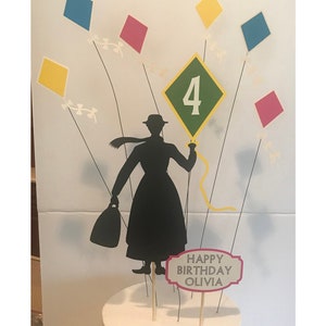 Mary Poppins Birthday Cake Topper, Handmade Papercraft Cake Topper, Birthday Party decorations, Cake Toppers, kites, go fly a kite