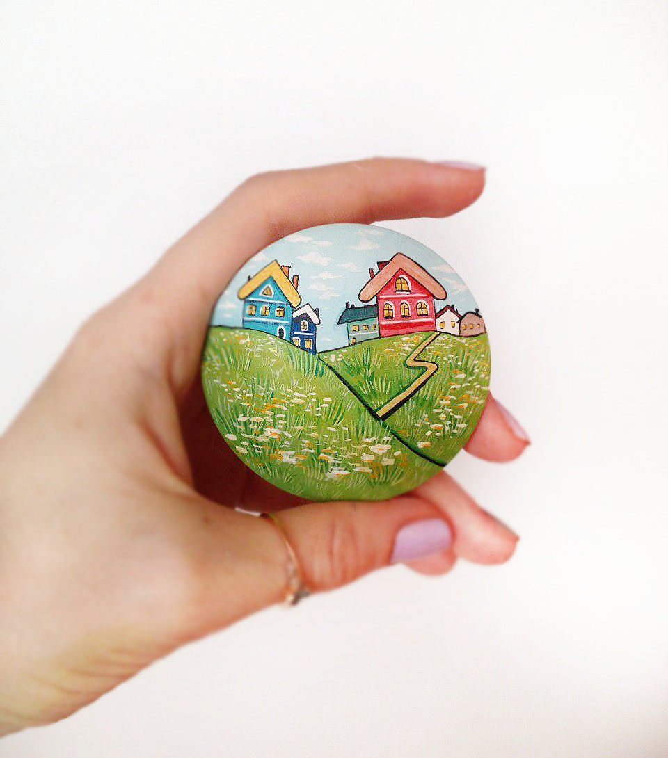 Cute mini with houses in the field ecofriendly with Etsy