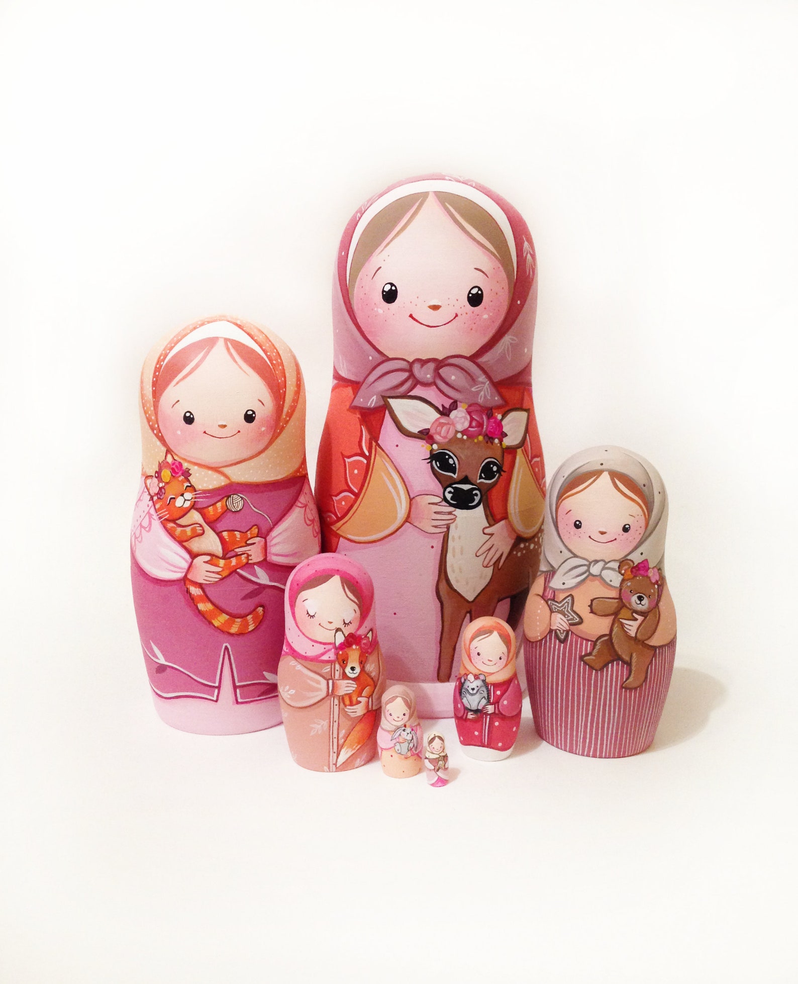 PINK Cute Nesting dolls with animals wooden toys matryoshka Etsy