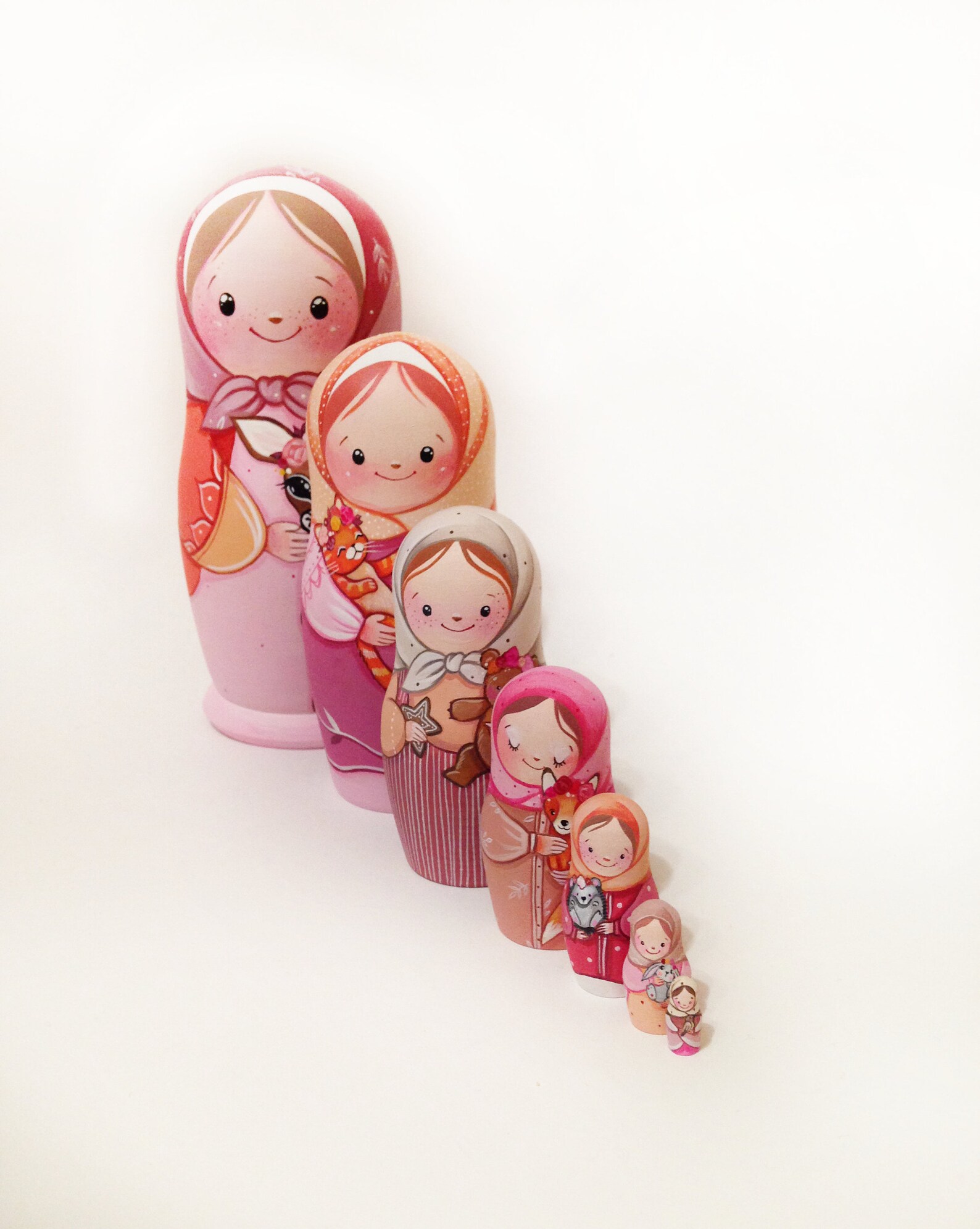 PINK Cute Nesting dolls with animals wooden toys matryoshka Etsy