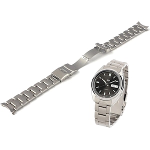 May include: A silver-toned wristwatch with a black dial and a matching stainless steel band. The watch displays the day and date. A separate stainless steel watch band is also shown.