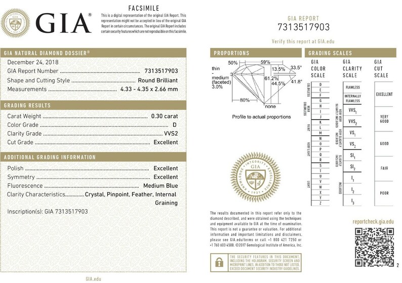 EGL Certified D Color Natural Diamond VVS2 Clarity Round Brilliant Cut 0.30 Ct.