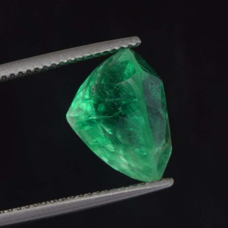 Lab Created Synthetic Green Emerald Loose Gemstone Trillion Etsy