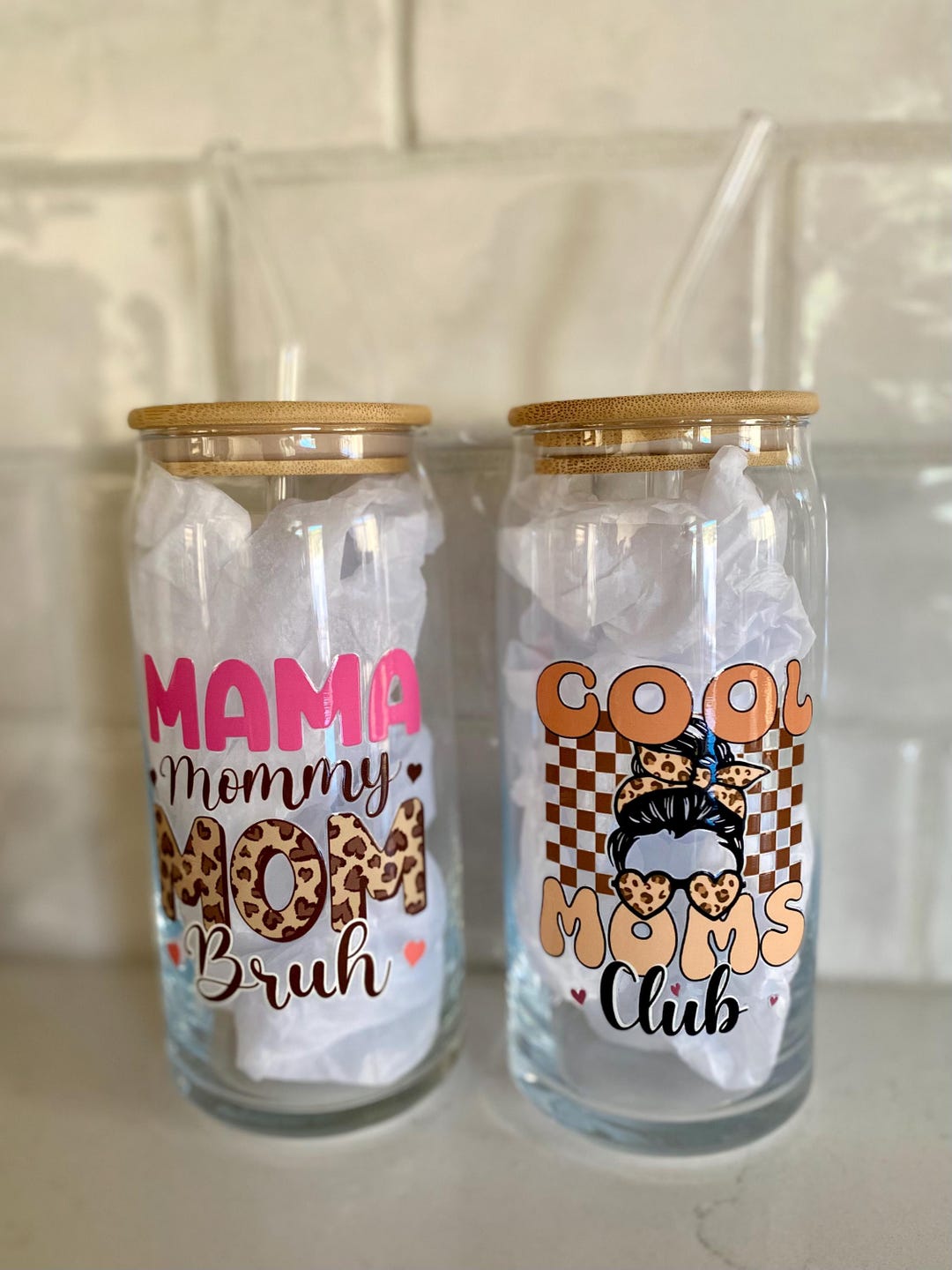Mama Glass Iced Coffee Cup With Bamboo Lid & Glass Straw - Gift for Mom ...