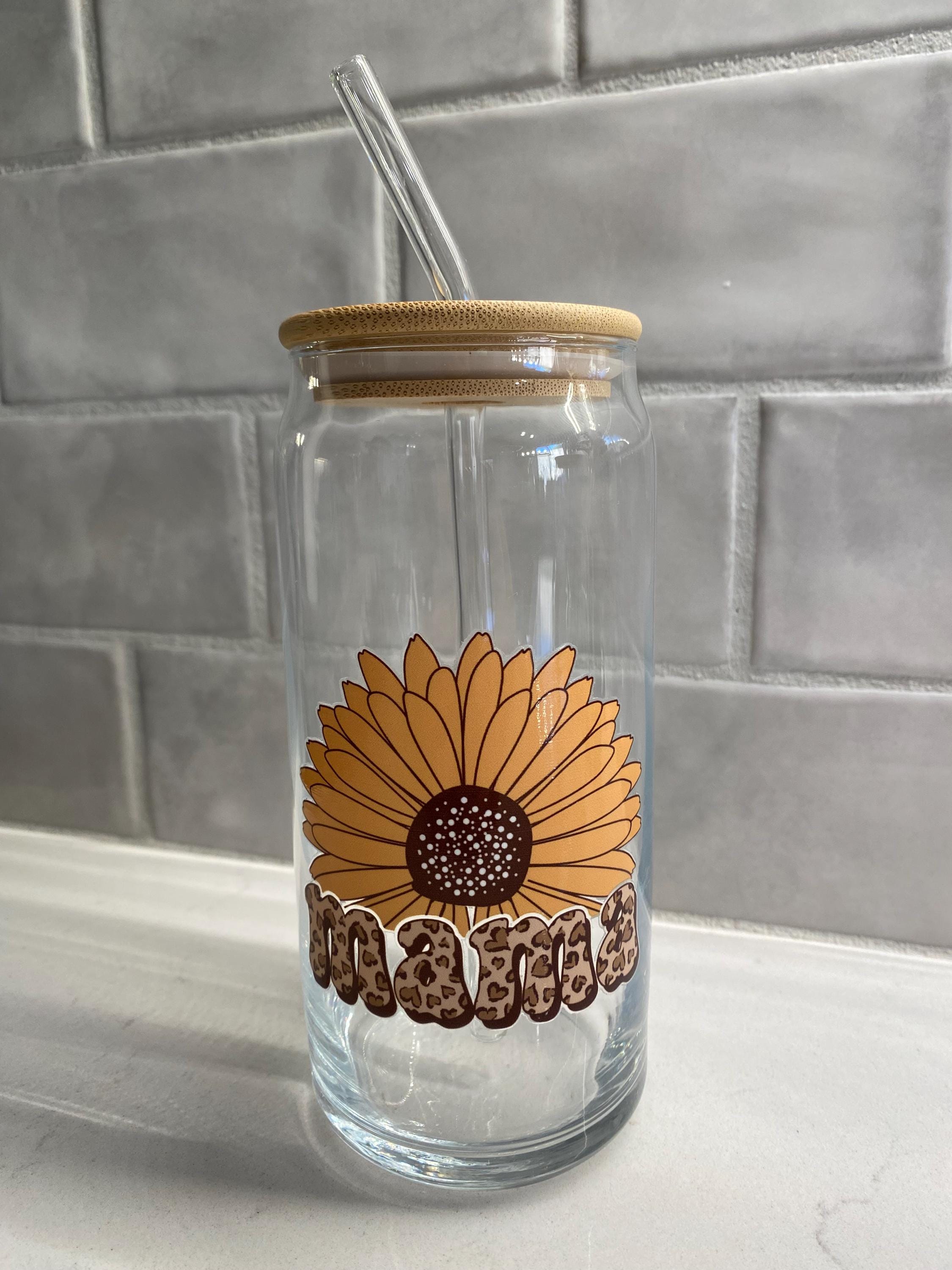 Mama Glass Iced Coffee Cup With Bamboo Lid & Glass Straw - Gift for Mom ...