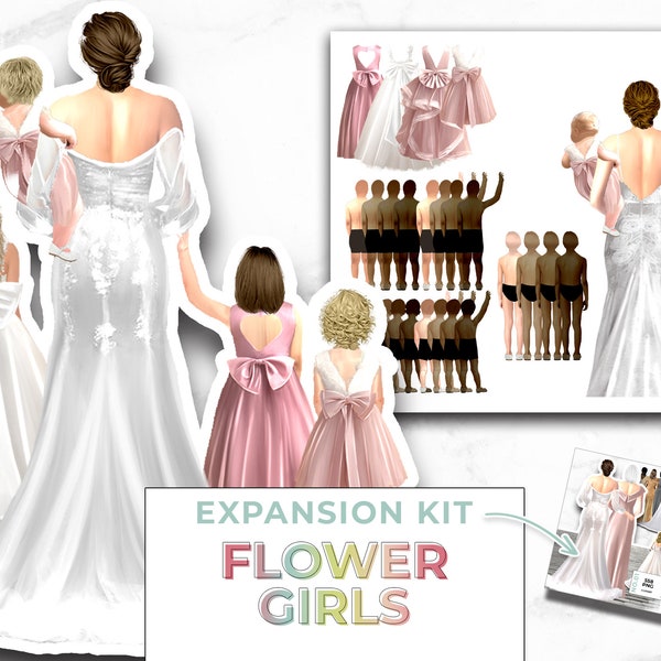 Flower Girl Wedding Clipart Add-on and Portrait Creator, PNG, Planner Art Commercial, PNG Graphic Set Wedding, Bride Squad Creator