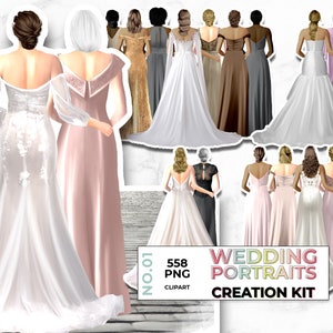 Braut, Brautjungfer, Mutter Clipart Braut und Brautjungfer Schöpfer Kit 1, Kommerziell, PNG Clipart Hochzeit, Braut Squad Schöpfer, Beste Freunde