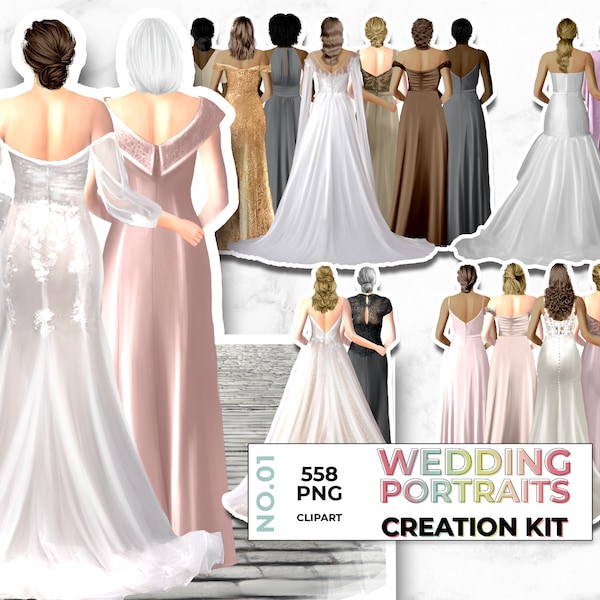 Bride, Bridesmaid, Mother Clipart Bride and Bridesmaid Creator Kit 1, Commercial, PNG Clipart Wedding, Bride Squad Creator, Best Friends