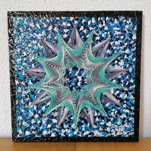 String Art Original Work 3D Art Wood Clous Wires Tense Paintings Acrylic Paintings Textures Vernis Sky Blue Green Grey Mural Decoration Zen New