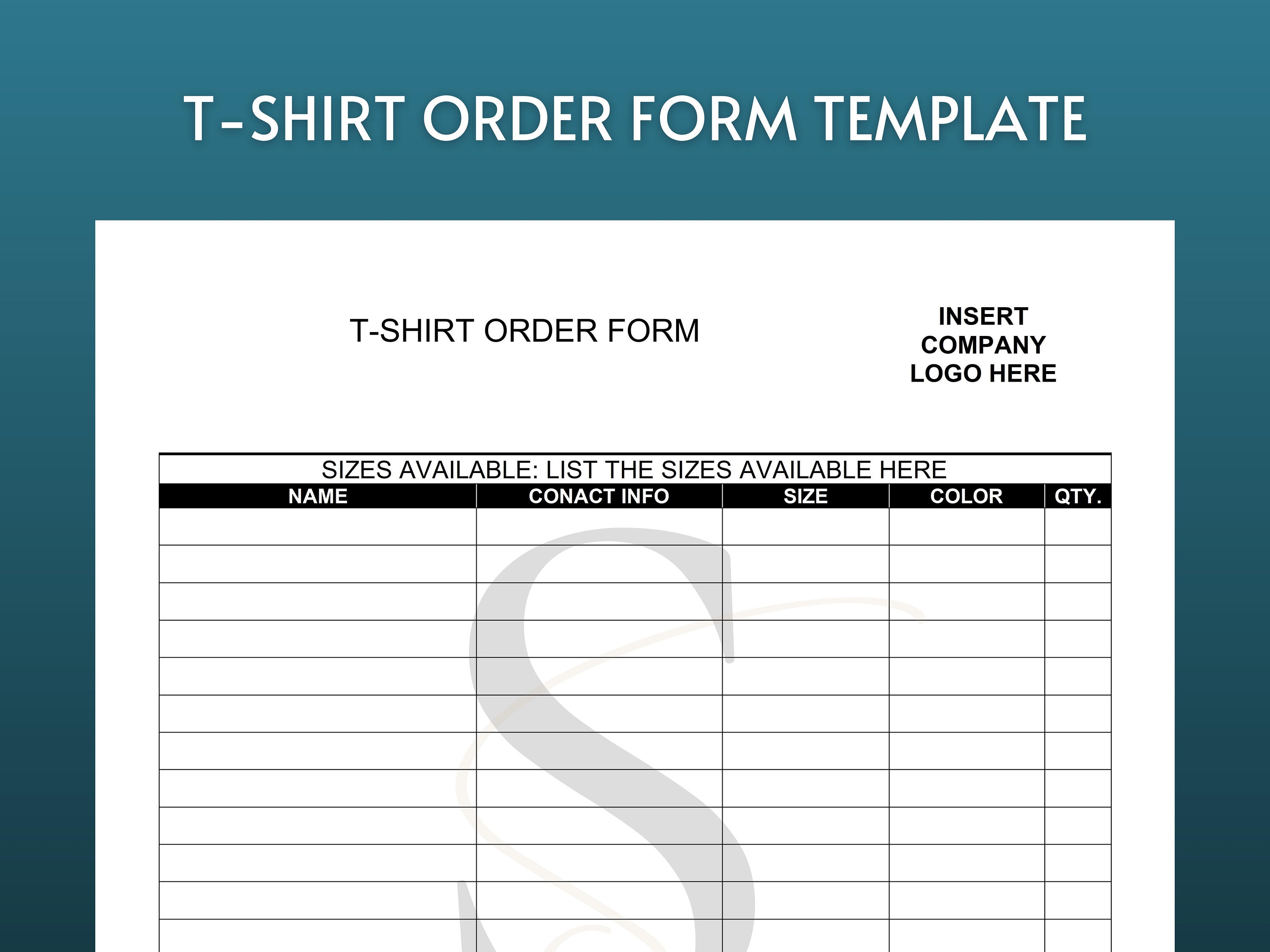 Weide Bolzen Erleichtern T Shirt Order Form Templates Einfach 