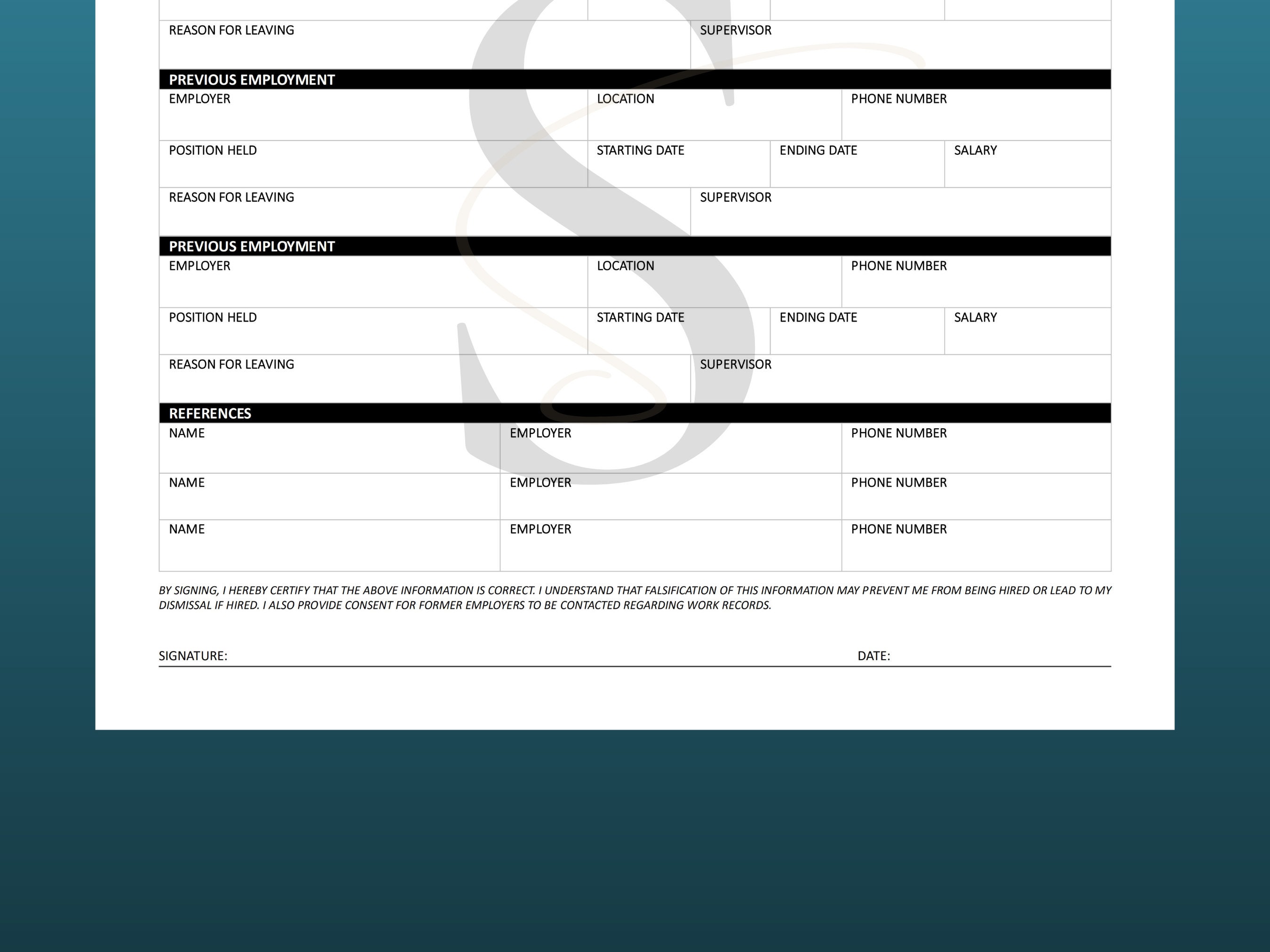 Printable Employment Application PDF Digital Job Application Template ...