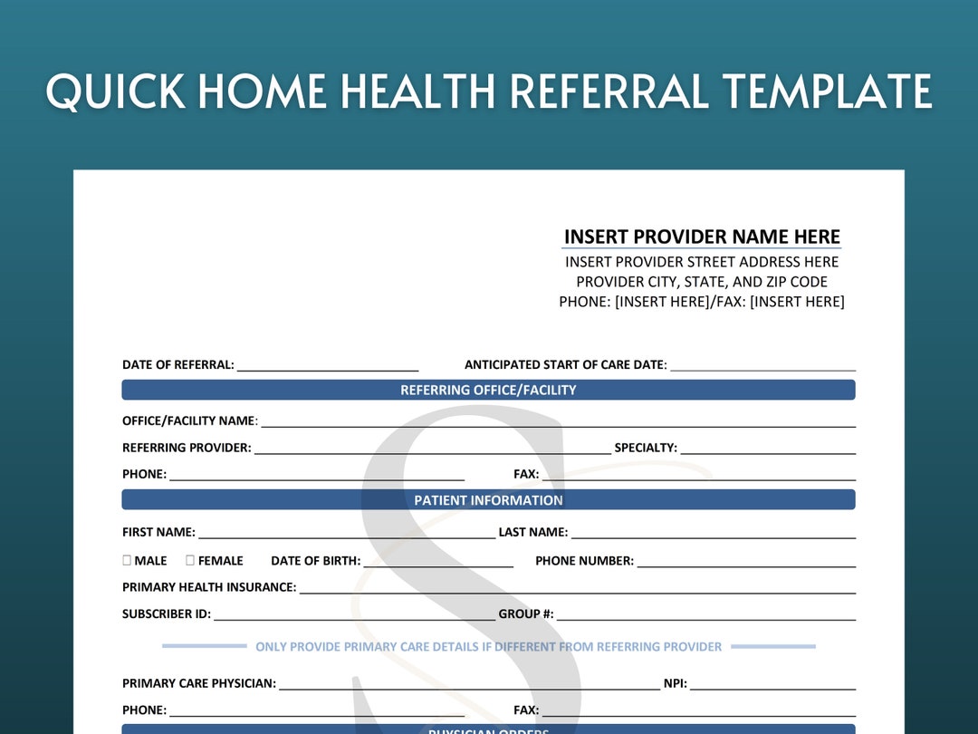 Printable Home Health Care Referral Form Template Digital Download Home Printable Home Health Care Referral Form Template Digital Download Home