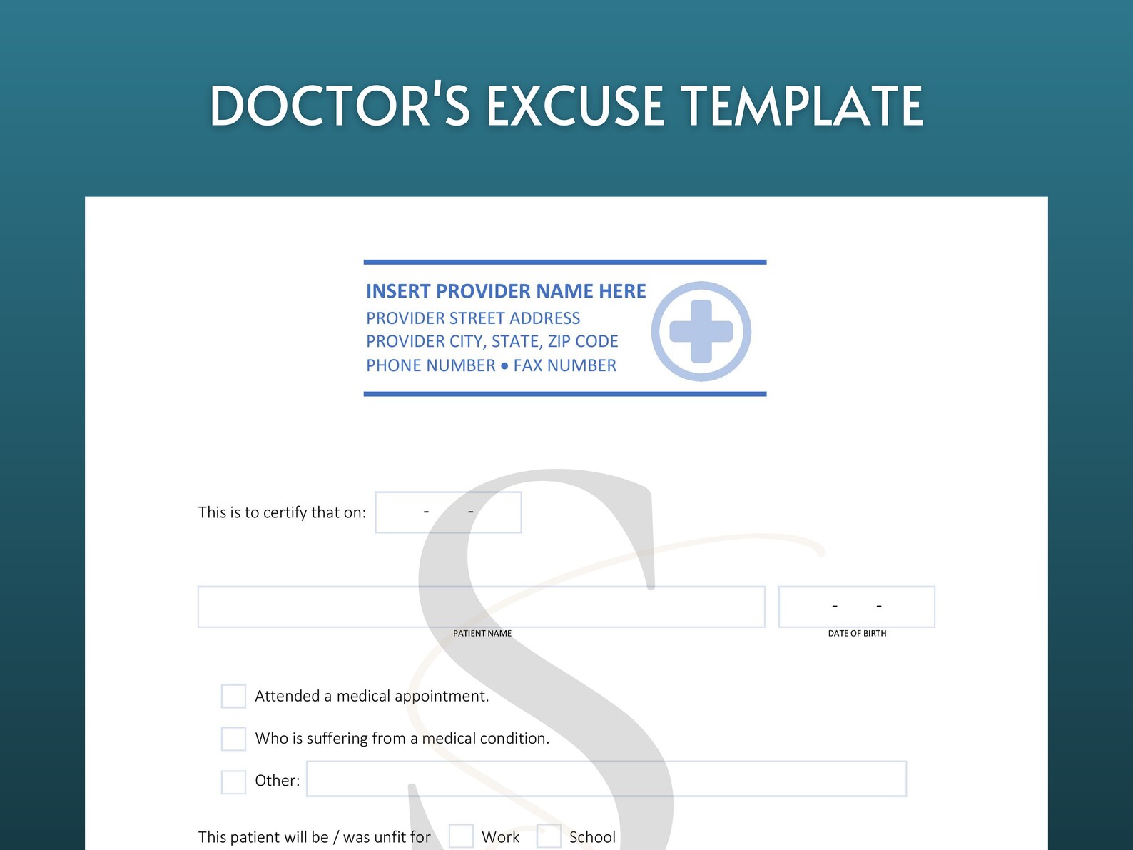 Printable Doctor Note Digital Download Doctor Excuse Doctor Note for ...