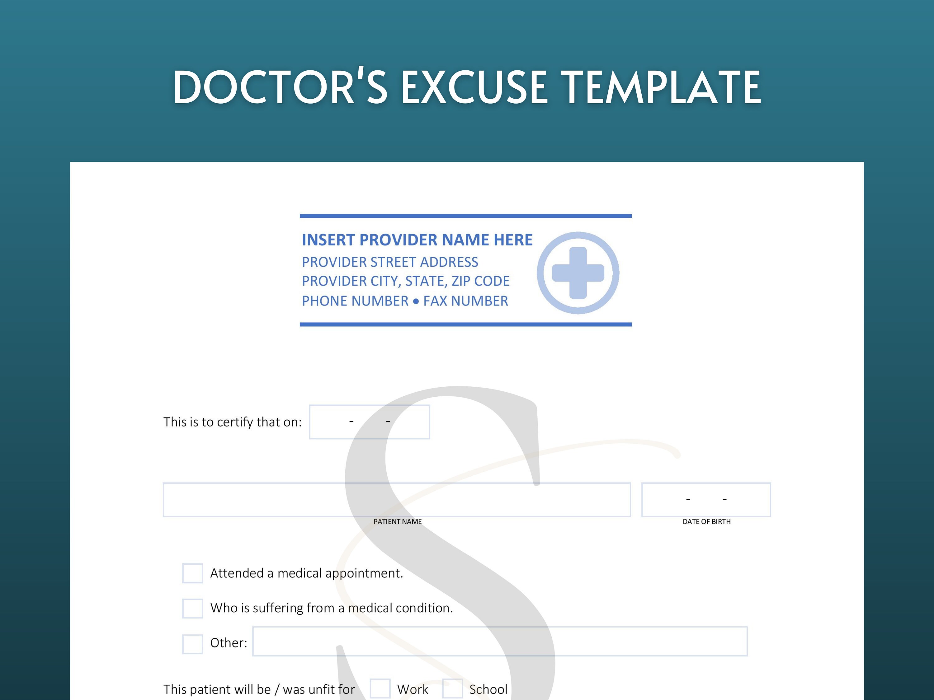 Printable Doctor Note Digital Download Doctor Excuse Doctor Note for ...