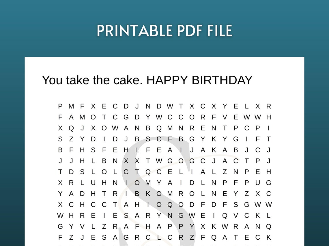 Printable Happy Birthday Word Search Digital Download Activity Sheets ...