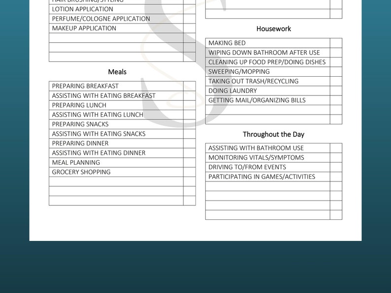 Printable Caregiver Daily Checklist Digital Download Senior - Etsy