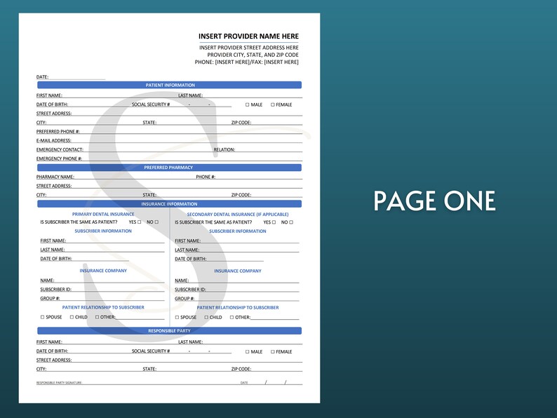 Printable Dental Form Template for Dentist New Patient Dental History