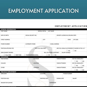 Printable Employment Application PDF Digital Job Application Template ...